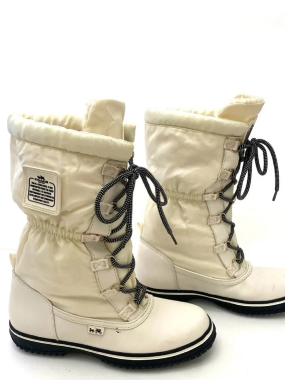 Coach Cream/Black Lace-Up Insulated Winter Boots